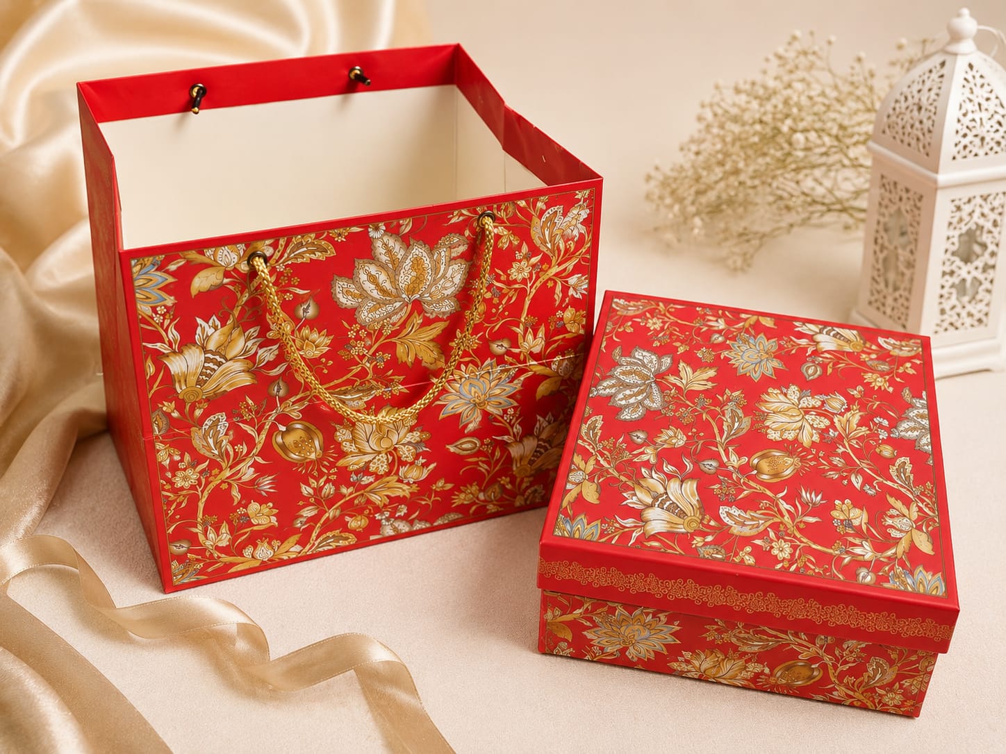 JJ TOP BOTTOM WITH CARRY BAG 8*8*3.5 — Wholesale festival-diwali Box IMPACK